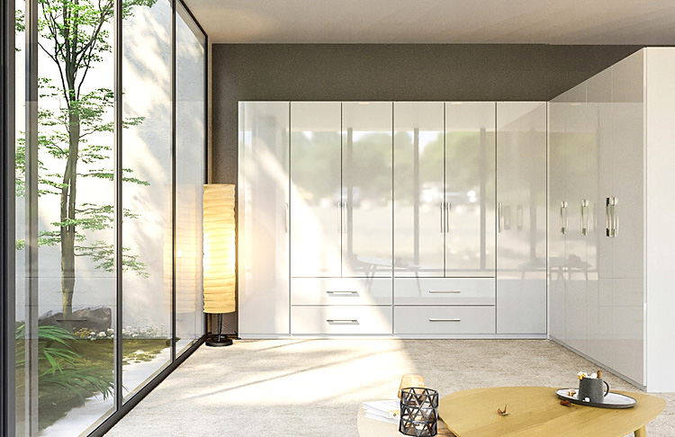 Wizualizacja wnętrza z białymi meblami Vestirox