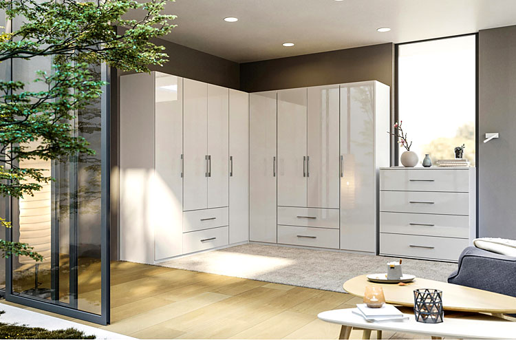 Wizualizacja wnętrza z białymi meblami Vestirox