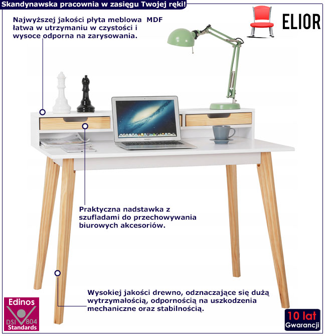 Biurko na drewnianych nóżkach pod laptopa Diozis