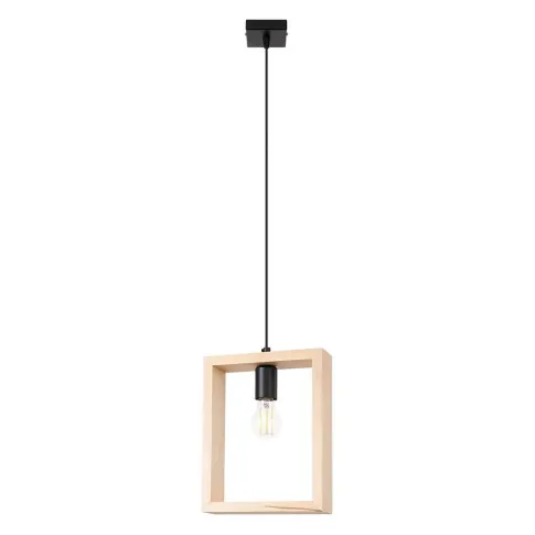 Skandynawska lampa wisząca z drewnianą ramka zamiast klosza A646-Ivez