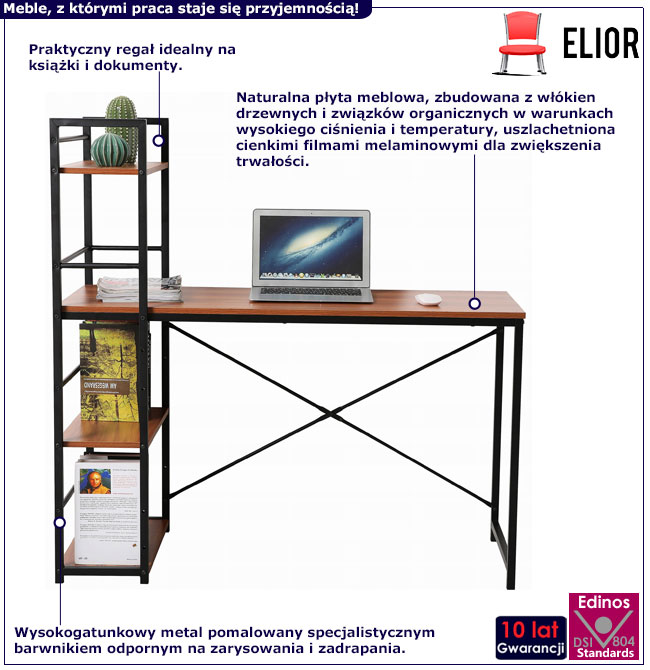 Metalowe biurko z regałem Izor czarne