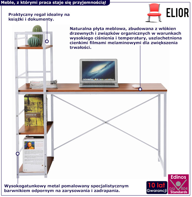 Metalowe biurko z regałem Izor białe