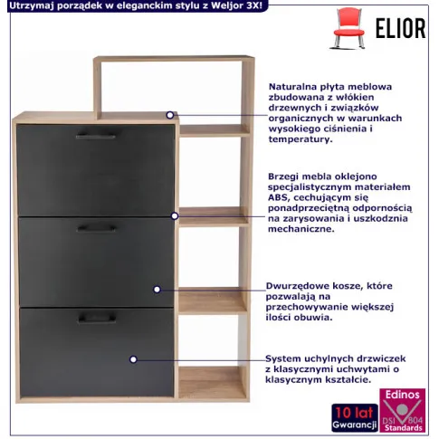 Nowoczesna wąska szafka na buty Weljor 3X