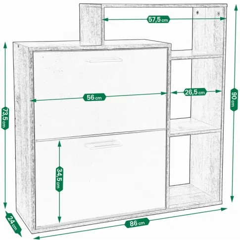 Wymiary szafki na buty z uchylnymi drzwiami Weljor 4X