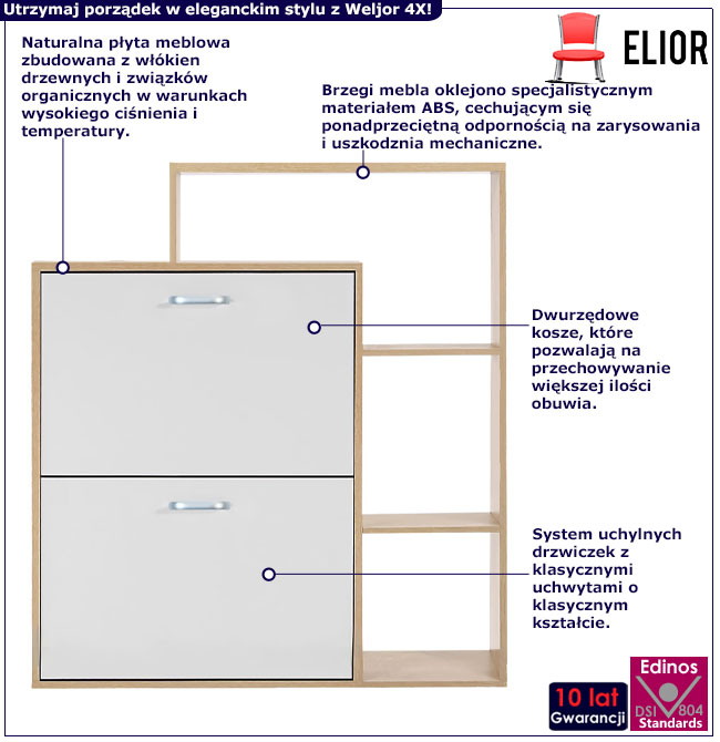 Biała szafka na buty z regałęm Rafo 4X