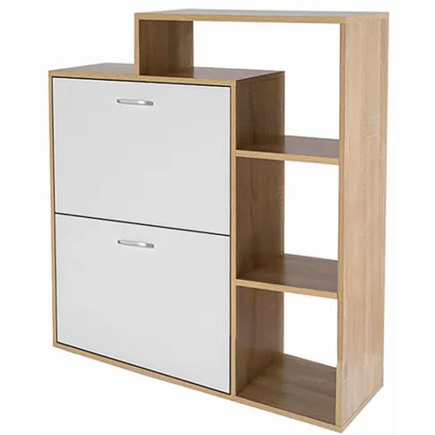 Biała wąska szafka na buty z regałem Weljor 4X