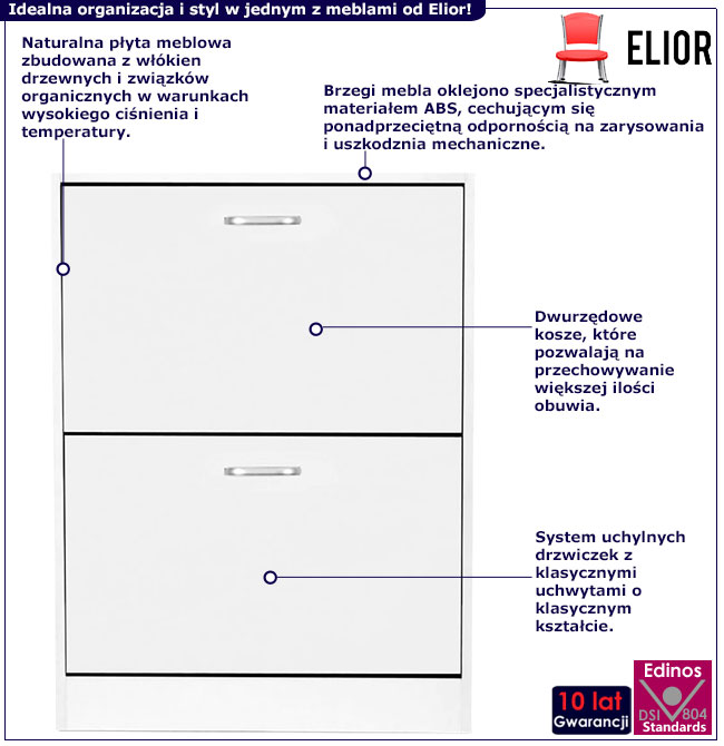Biała skandynawska dwudrzwiowa szafka na buty Hilioks 3X