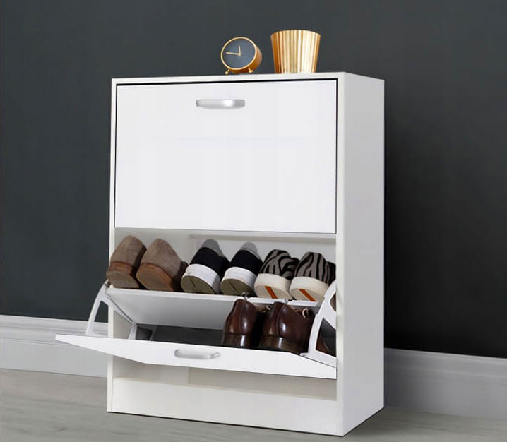 Wizualizacja białej dwukomorowej szafki na buty Hilioks 3X