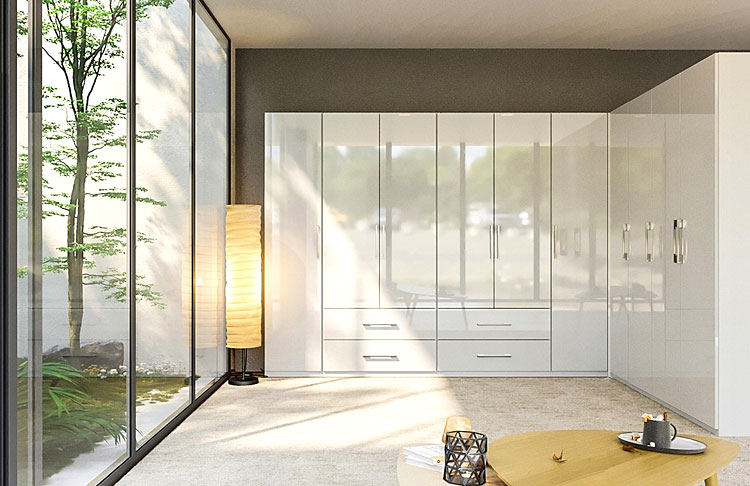 Wizualizacja wnętrza z białymi meblami Vestirox