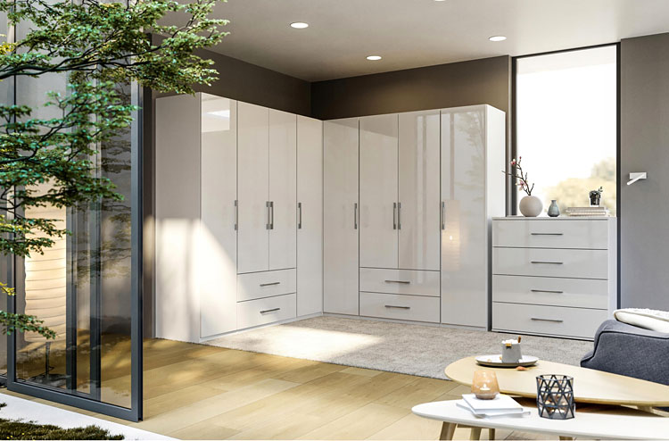 Wizualizacja wnętrza z białymi meblami Vestirox