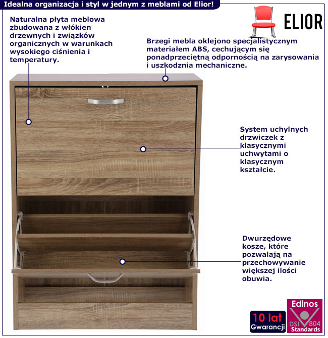 Naturalna dwudrzwiowa szafka na buty Elsinor 3X