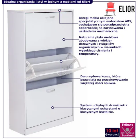Biała trzydrzwiowa wąska szafka na buty Esia 4X