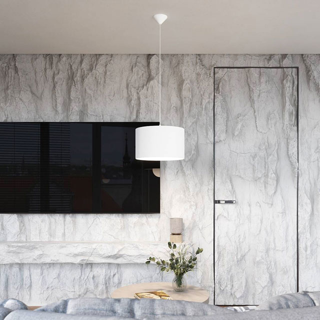 Biała lampa wisząca z okrągłym abażurem A654-Elseva