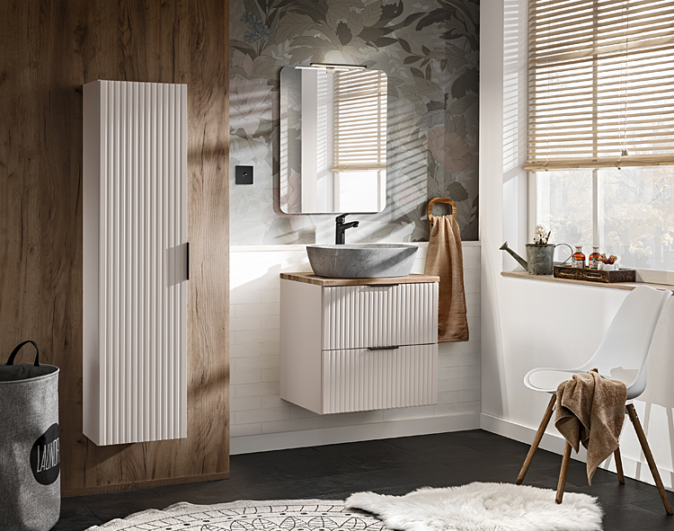 Komplet beżowych mebli łazienkowych Iconic