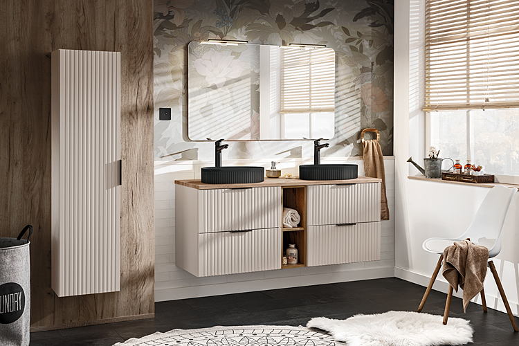 Komplet beżowych mebli łazienkowych Iconic