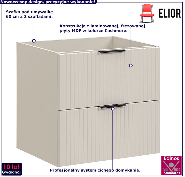 Beżowa szafka łazienkowa pod umywalkę 60 cm Edar 3X