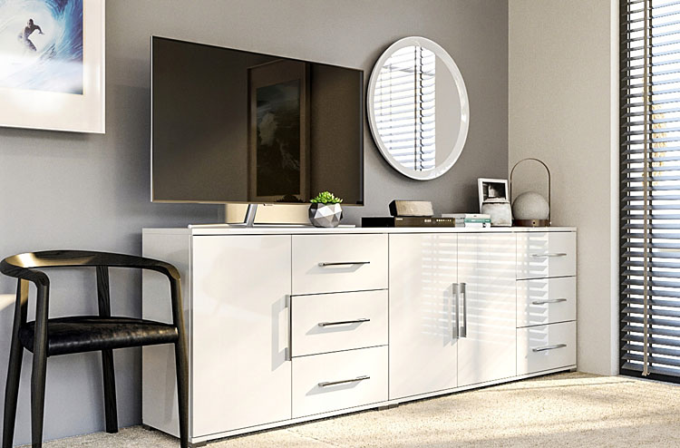 Wizualizacja wnętrza z białymi meblami Vestirox