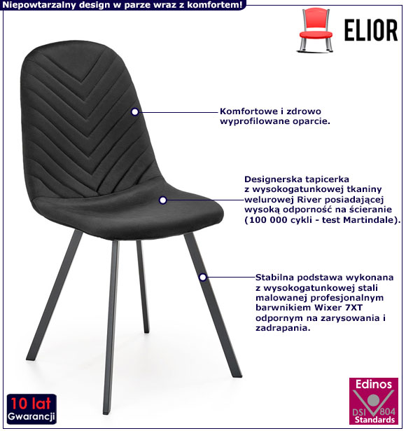 Czarne nowoczesne krzesło tapicerowane Ariel