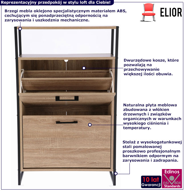 Industrialna dwukomorowa szafka na buty z półką Tamil 5X