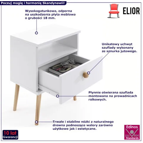 Fotografia Biała szafka nocna w stylu skandynawskim - Geza 4X z kategorii Szafki