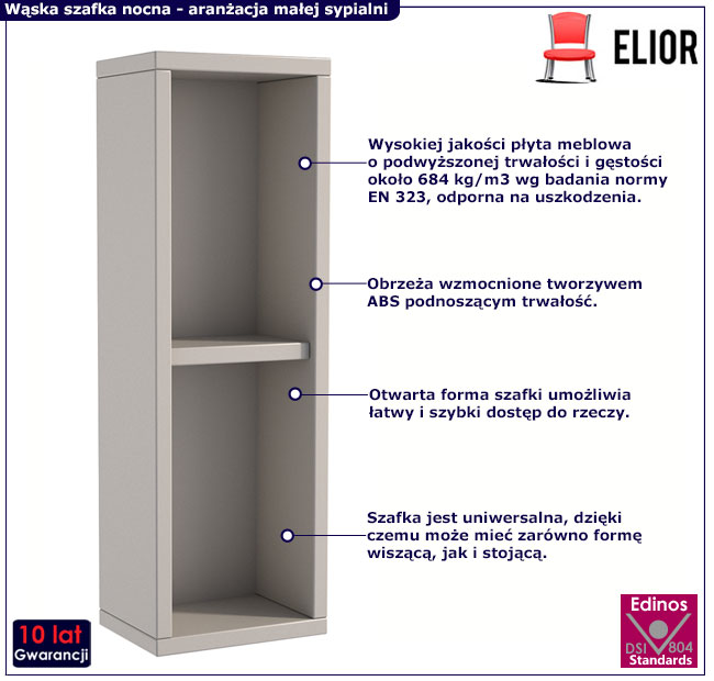 Kaszmirowa wąska szafka nocna wisząca lub stojąca Arvando