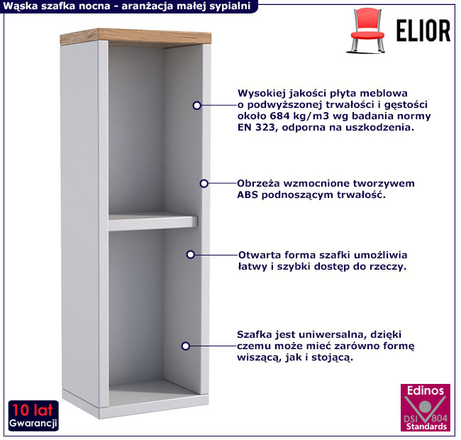 Wąska szafka nocna wisząca lub stojąca biała+dąb craft Karmeza