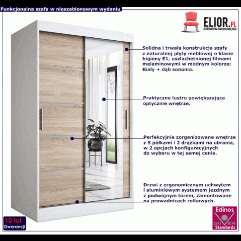 Fotografia Biała szafa przesuwna z frontem dąb sonoma - Marmos 3X z kategorii Sypialnia