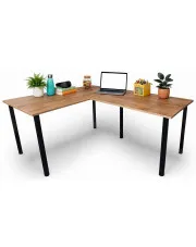 Loftowe biurko kątowe z regulacją wysokości nóżek 120x150x60 dąb craft złoty - Salvada w sklepie Edinos.pl