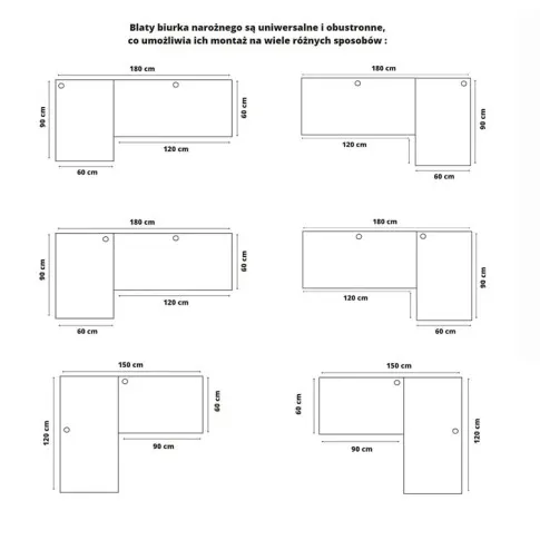 Rysunek techniczny biurka Kogito 90x180x60