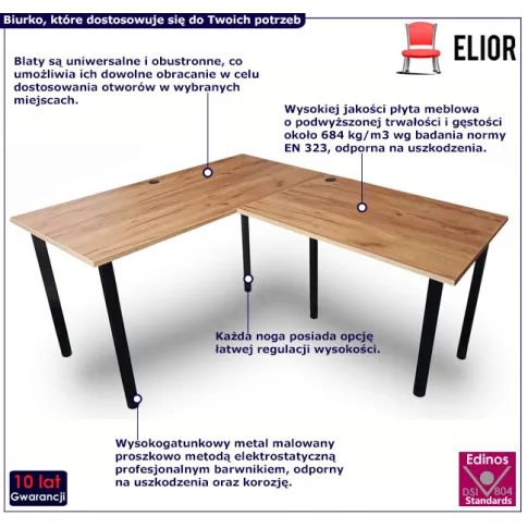 Industrialne biurko narożne z regulacją wysokości Kogito