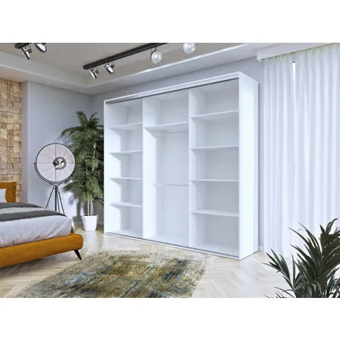 Szczegółowe zdjęcie nr 5 produktu Biała przesuwna szafa do sypialni z lustrem 275 cm - Estori 6X