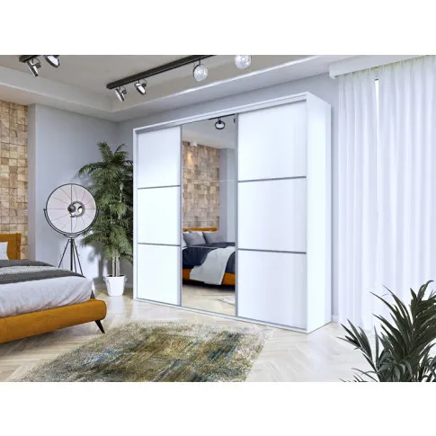 Szczegółowe zdjęcie nr 4 produktu Biała przesuwna szafa do sypialni z lustrem 275 cm - Estori 6X