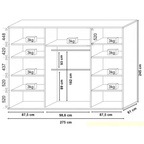 Szczegółowe zdjęcie nr 7 produktu Biała przesuwna szafa do sypialni z lustrem 275 cm - Estori 6X