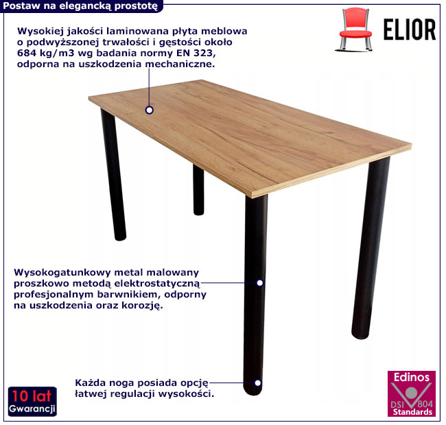 Minimalistyczny stół kuchenny z regulacją nóżek Maros 120x60 