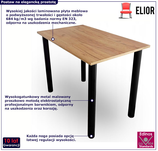Minimalistyczny stół kuchenny z regulacją nóżek Iwez 90x60 