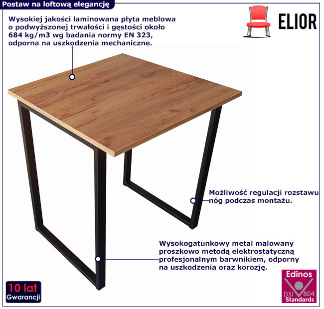Industrialny mały stół kuchenny Soreli 65x65