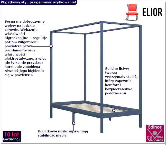 Szare łóżko z baldachimem Tamai