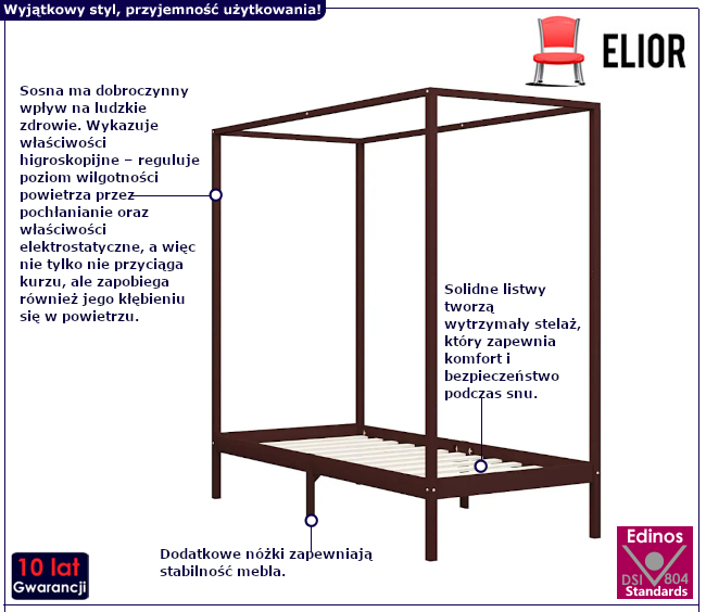 Szare łóżko z baldachimem Tamai