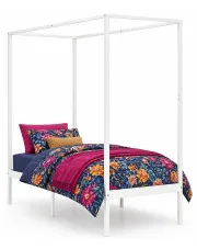 Białe pojedyncze łóżko z baldachimem 100x200cm - Tamai w sklepie Edinos.pl