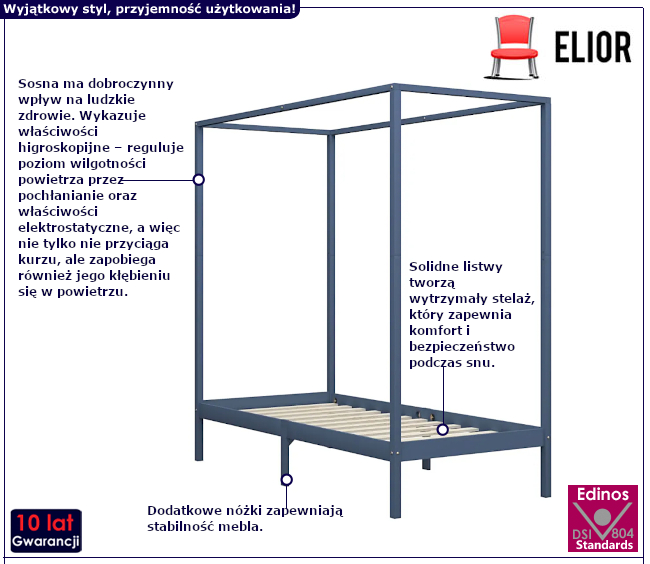 Szare łóżko z baldachimem Tamai