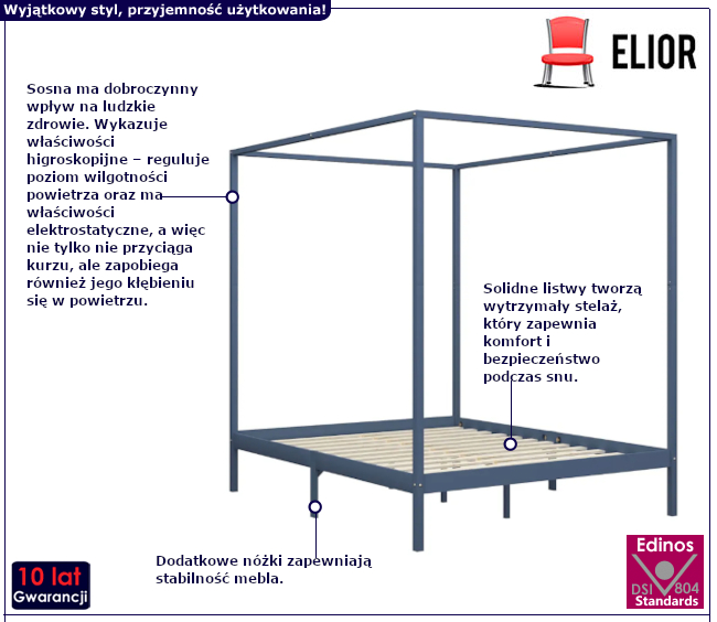 Szare łóżko z baldachimem Tamai