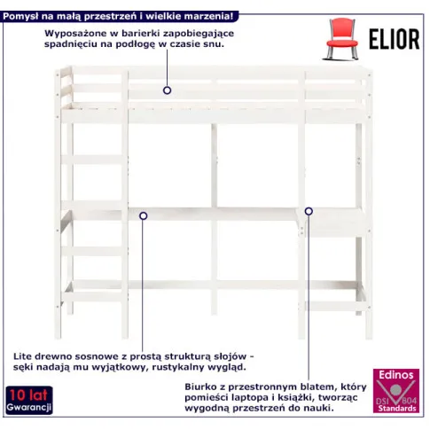 Sosnowe łóżko piętrowe Interis 5X kolor biały