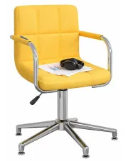Żółte pikowane nowoczesne krzesło biurowe bez kółek - Lonja w sklepie Edinos.pl