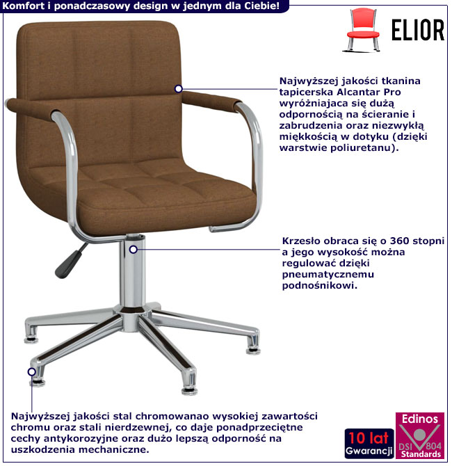 Brązowy fotel tapicerowany obrotowy Lonja