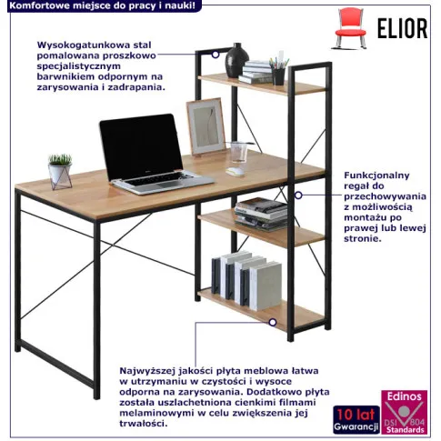 Metalowe biurko pod laptopa z regałem Tiguan modern oak