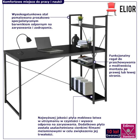 Czarne metalowe biurko komputerowe loft Tiguan