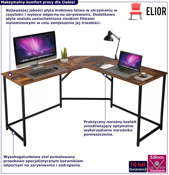 Industrialne narożne biurko komputerowe Moreno 3X