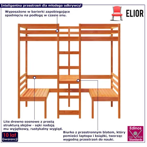Drewniane łóżko Devrix 3X kolor brązowy