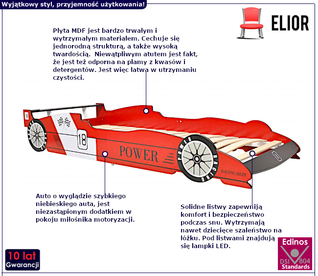Niebieskie łóżko dziecięce w kształcie auta Dina