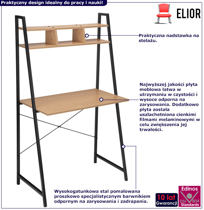 Metalowe biurko z nadstawką Loco modern pine